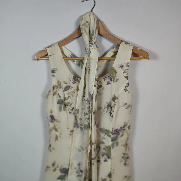 Scarlett Women's Size 6 Floral Polyester Beige Sleeveless Mini Dress - Picture 3 of 12